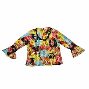 Alberto Makali Vintage Blouse Floral Long Sleeve Multicolor Beaded XL